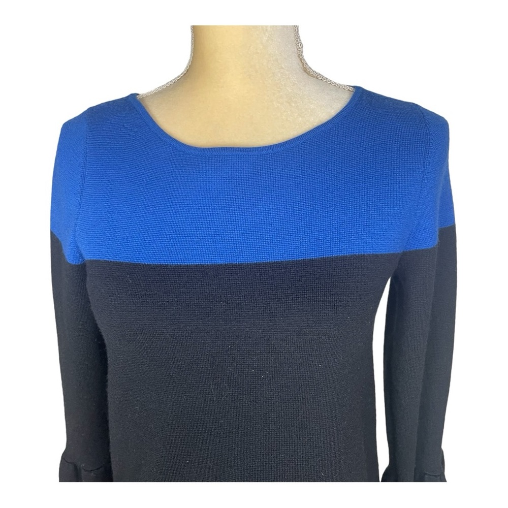 Ann Taylor Bell Long Sleeve Colorblock Sweater Top Black Blue Size Small - Picture 5 of 10